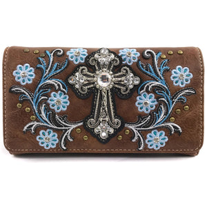 Blossom Floral Embroidery Cross Wallet