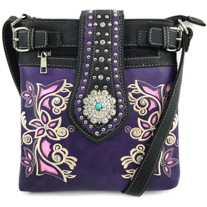 Floral Bloom Embroidery Concho Crossbody