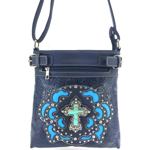 Original Cross Turquoise Floral Carving Crossbody