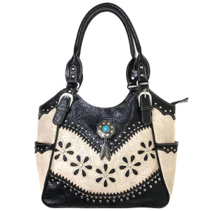 Floral Tooled Turquoise Concho Tote Purse