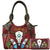 Longhorn Skull Feather Embroidery Tote Purse Wallet Set