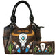 Longhorn Skull Feather Embroidery Tote Purse Wallet Set