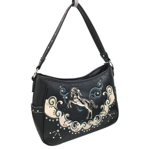 Mustang Horse Floral Embroidery Hobo Bag