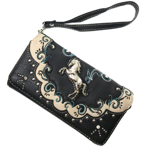 Mustang Horse Floral Embroidery Wallet