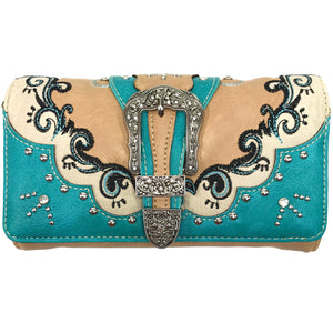 Mustang Buckle Floral Embroidery Wallet