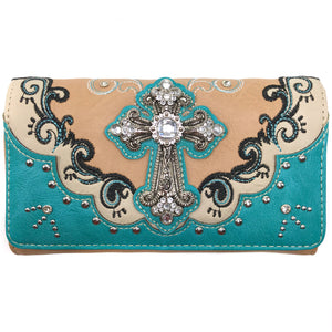 Mustang Cross Floral Embroidery Wallet