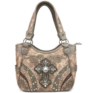 Clydesdale Cross Studded Tooled Tote Purse