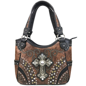 Clydesdale Cross Studded Tooled Tote Purse
