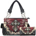 Mustang Cross Floral Embroidery Handbag Wallet Set
