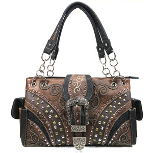 Clydesdale Buckle Studded Tooled Handbag