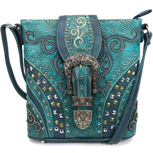 Clydesdale Buckle Studded Tooled Crossbody