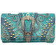 Clydesdale Buckle Studded Tooled Trifold Wallet