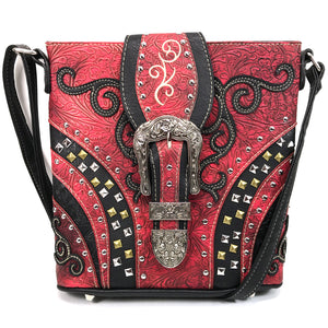 Clydesdale Buckle Studded Tooled Crossbody