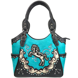 Mustang Horse Floral Embroidery Tote