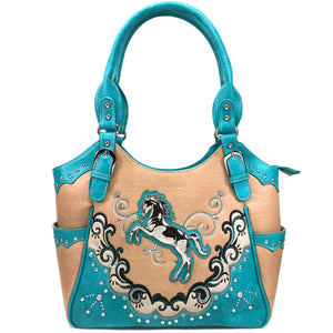 Mustang Horse Floral Embroidery Tote