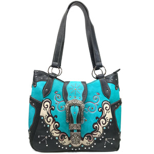 Mustang Buckle Floral Embroidery Tote