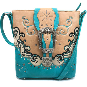 Mustang Buckle Floral Embroidery Crossbody