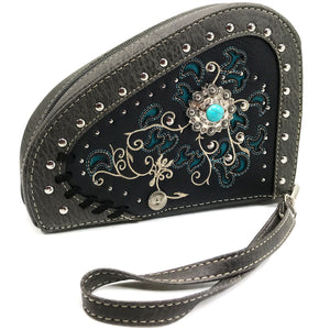 Swirly Vines Concho Embroidery Gun Shaped Crossbody Pouch