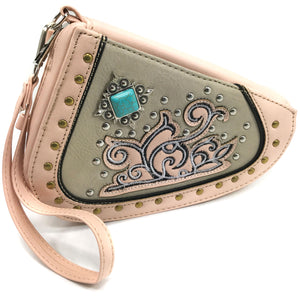 Floral Turquoise Studs Cross Gun Shaped Crossbody Pouch