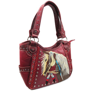 Dakota Horse Mane Embroidery Feather Tote Purse