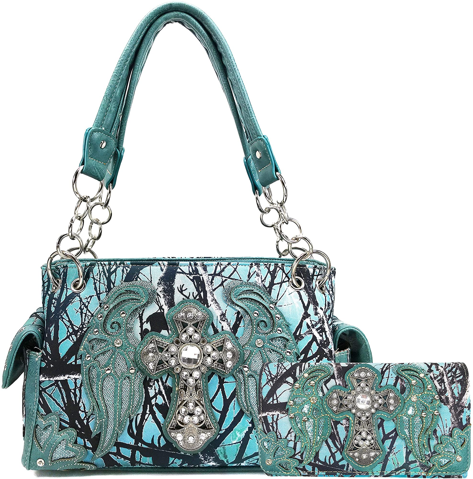 Zelris Western Silver Cross Conceal Carry Purse | Turquoise Embroidered Crossbody Messenger Bag For Women